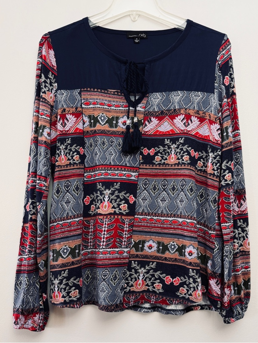 RXB Multicolor Patchwork Print | Boho Long Sleeve Blouse